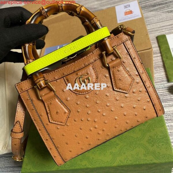 Replica Gucci Diana Mini Tote Bag Ostrich LeatherTop Handle Bag Gucci ‎655661 Tan 6