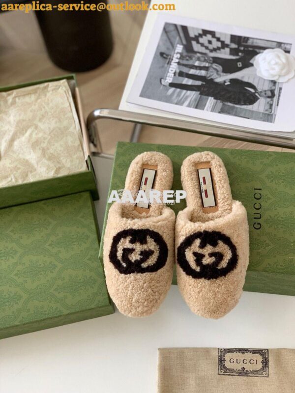 Replica Gucci Women's Slipper With Interlocking G 658897 Light Brown 2