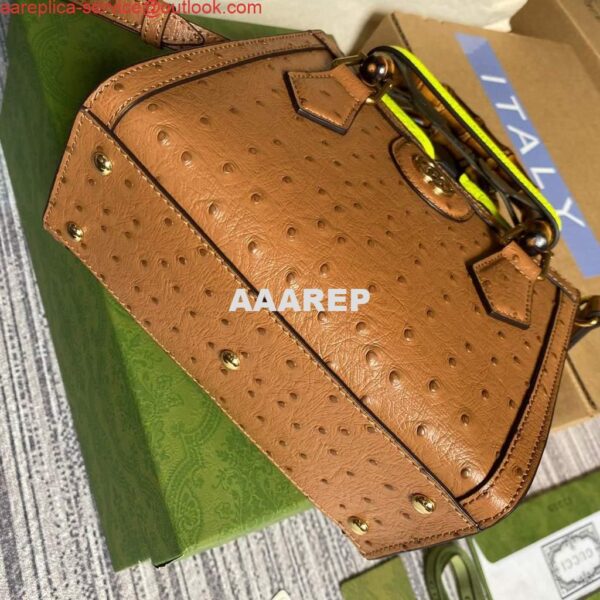 Replica Gucci Diana Mini Tote Bag Ostrich LeatherTop Handle Bag Gucci ‎655661 Tan 8