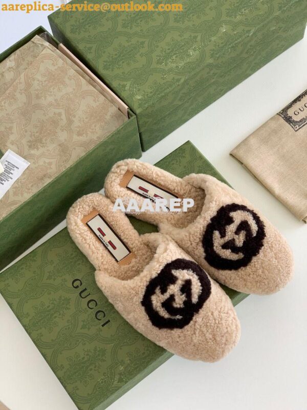 Replica Gucci Women's Slipper With Interlocking G 658897 Light Brown 3