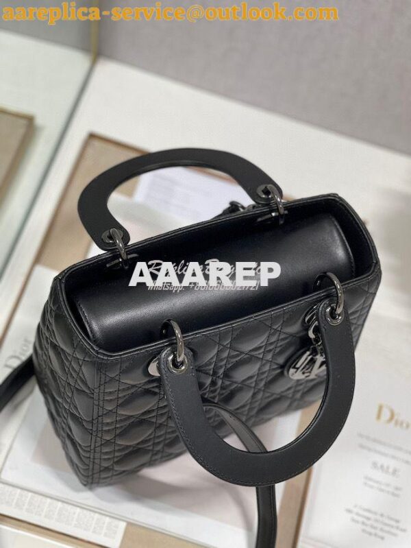 Replica Dior Medium Lady Dior Black Lambskin Cannage with Ruthenium-Fi 7