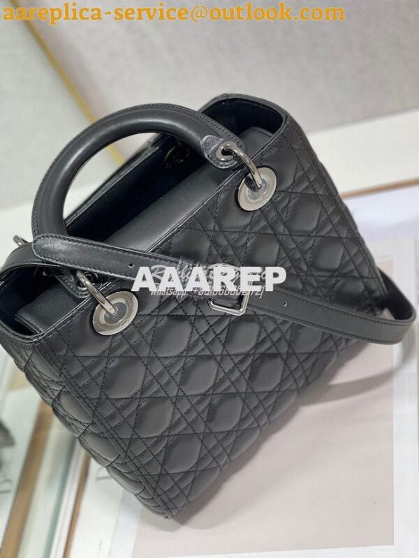 Replica Dior Medium Lady Dior Black Lambskin Cannage with Ruthenium-Fi 9