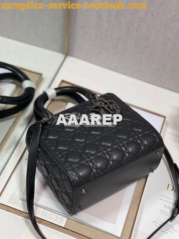 Replica Dior Medium Lady Dior Black Lambskin Cannage with Ruthenium-Fi 11