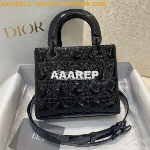 Replica Dior Medium Lady Dior Black Ultraglossy Patent Cannage Calfski