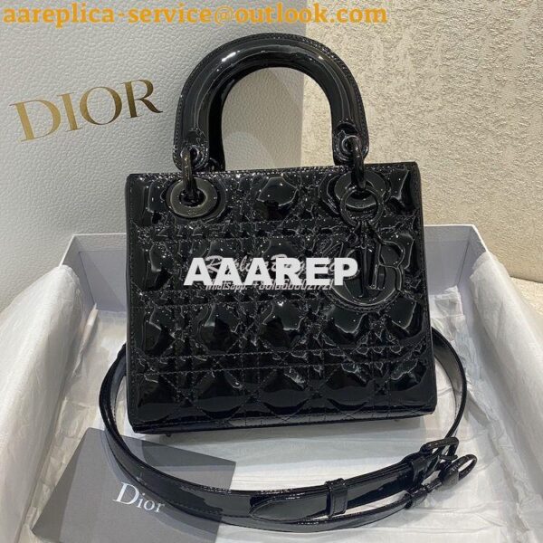 Replica Dior Medium Lady Dior Black Ultraglossy Patent Cannage Calfski 3