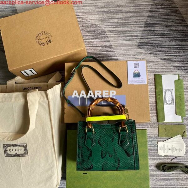 Replica Gucci Diana Mini Tote Bag Snake Top Handle Bag Gucci ‎655661 Green 3