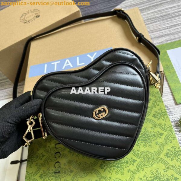 Replica Gucci 751628 Interlocking G Mini Heart Shoulder Bag Black 5