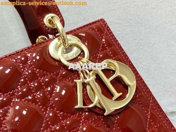 Replica Dior Medium Lady Dior Flap Cover Patent Calfskin Bag M0565 Red 7