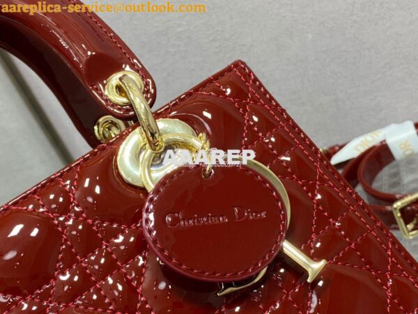 Replica Dior Medium Lady Dior Flap Cover Patent Calfskin Bag M0565 Red 8