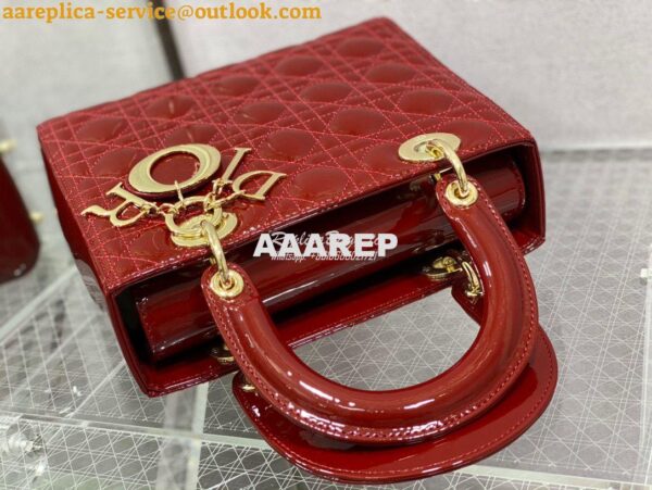 Replica Dior Medium Lady Dior Flap Cover Patent Calfskin Bag M0565 Red 9