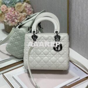 Replica Dior Medium Lady Dior Latte Lambskin Cannage with Ruthenium-Fi 2