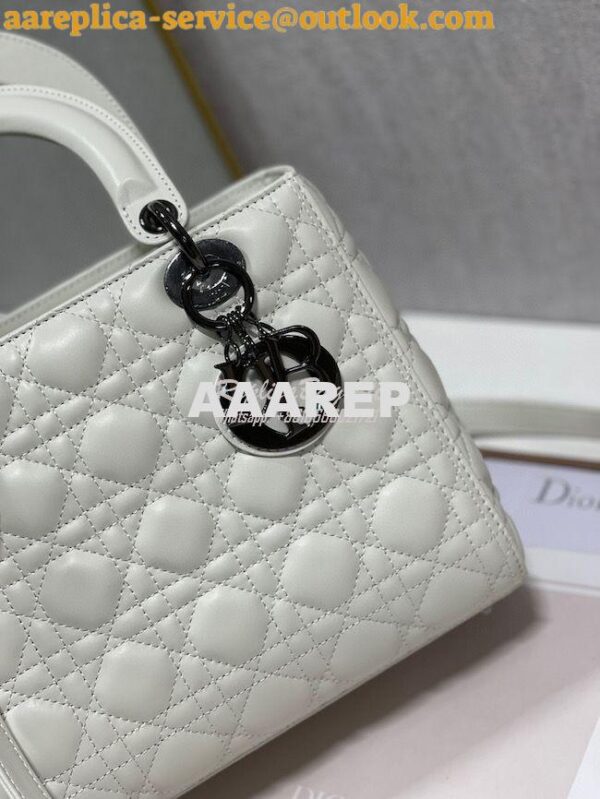 Replica Dior Medium Lady Dior Latte Lambskin Cannage with Ruthenium-Fi 7