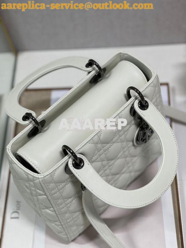 Replica Dior Medium Lady Dior Latte Lambskin Cannage with Ruthenium-Fi 8