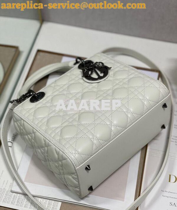 Replica Dior Medium Lady Dior Latte Lambskin Cannage with Ruthenium-Fi 12