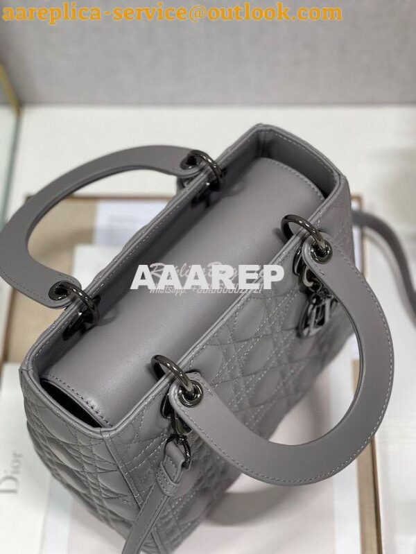Replica Dior Medium Lady Dior Steel Grey Lambskin Cannage with Rutheni 5