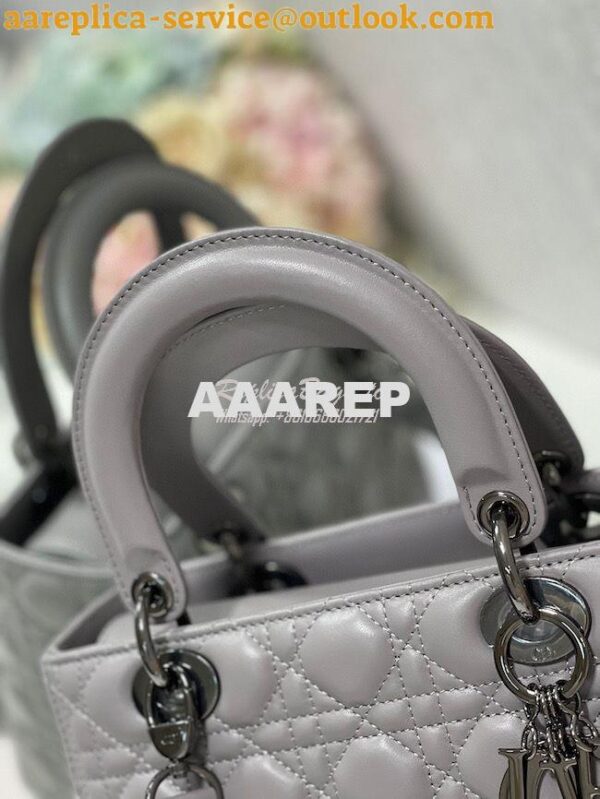 Replica Dior Medium Lady Dior Steel Grey Lambskin Cannage with Rutheni 7