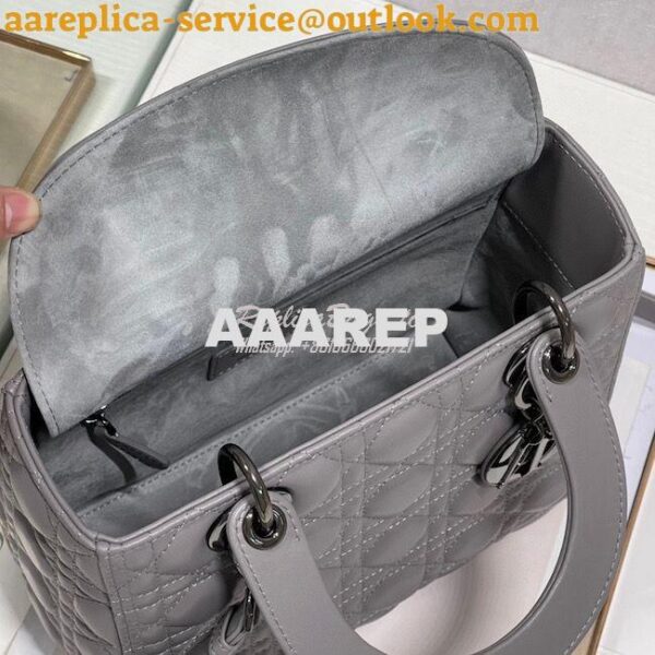 Replica Dior Medium Lady Dior Steel Grey Lambskin Cannage with Rutheni 8