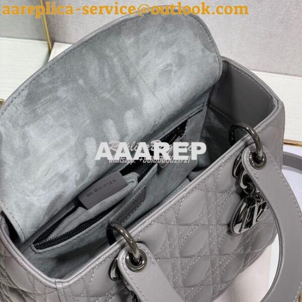 Replica Dior Medium Lady Dior Steel Grey Lambskin Cannage with Rutheni 9