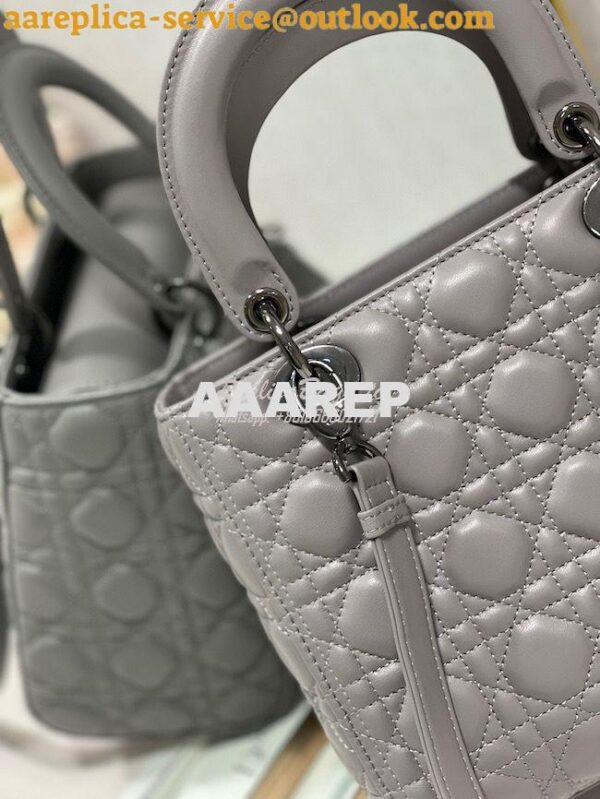 Replica Dior Medium Lady Dior Steel Grey Lambskin Cannage with Rutheni 10