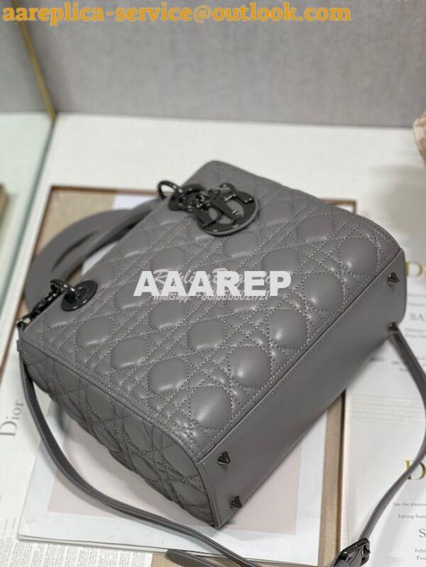Replica Dior Medium Lady Dior Steel Grey Lambskin Cannage with Rutheni 11