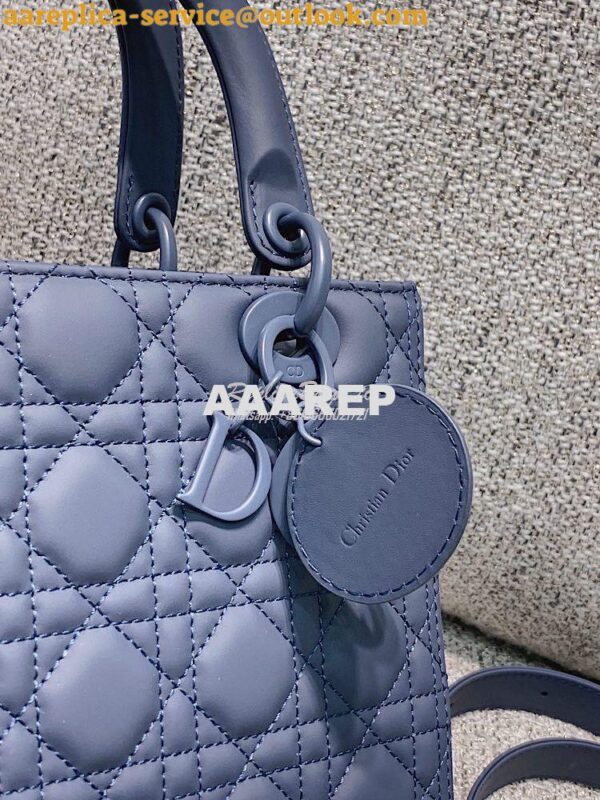 Replica Dior Medium Lady Dior Ultra-Matte Denim Blue Tote Bag M0565 9