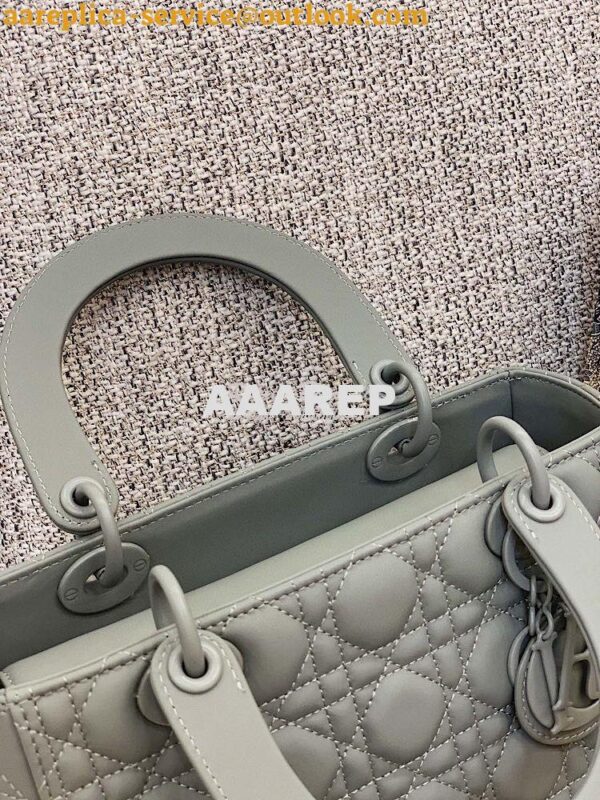 Replica Dior Medium Lady Dior Ultra-Matte Stone Gray Tote Bag M0565 10