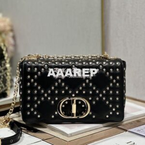 Replica Dior Medium Large Caro Bag Black Gold Lucky Star Cannage Lambs