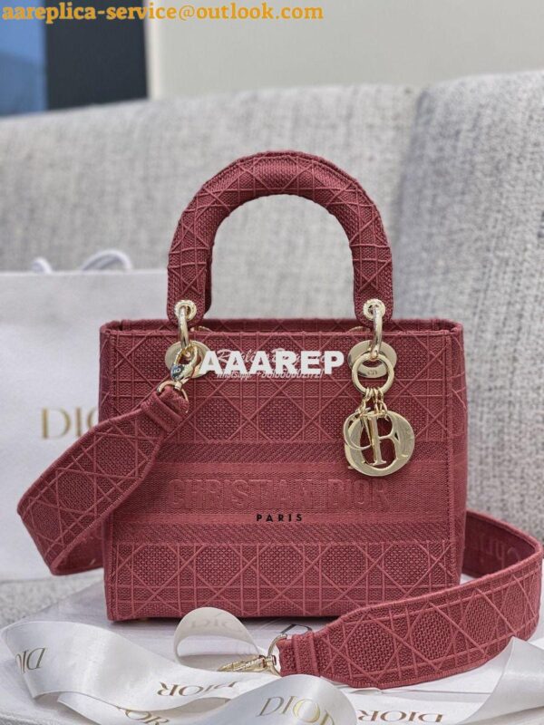 Replica Dior Medium Mallow Rose Lady D-lite Embroidered Cannage Bag M0 3