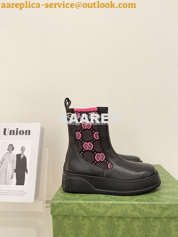 Replica Gucci Women's Leather boot with GG jersey 718718 13