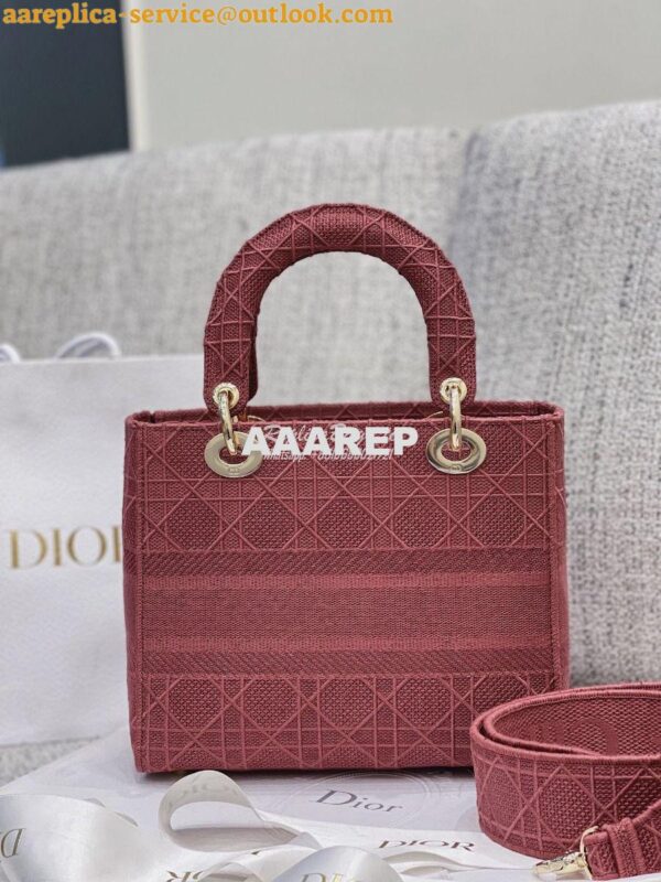 Replica Dior Medium Mallow Rose Lady D-lite Embroidered Cannage Bag M0 13