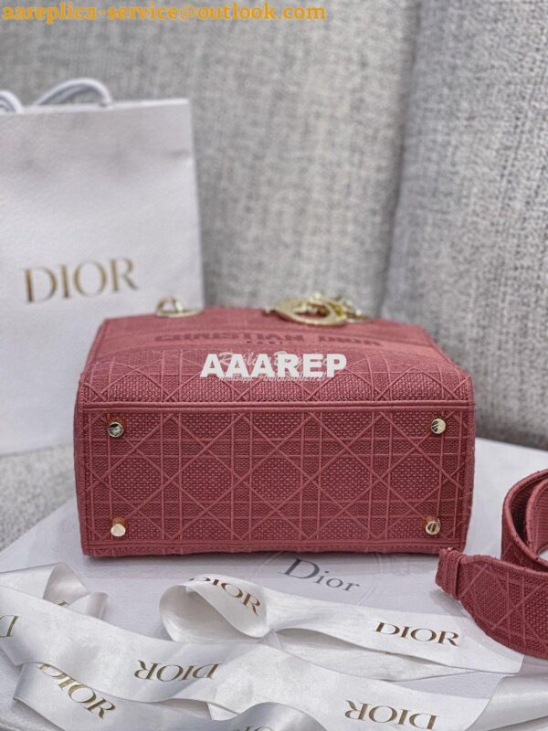 Replica Dior Medium Mallow Rose Lady D-lite Embroidered Cannage Bag M0 14