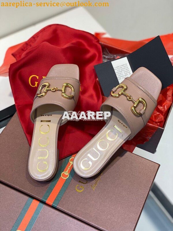 Replica Gucci Women's Leather Slide Sandal w Horsebit 623111 Brown 5