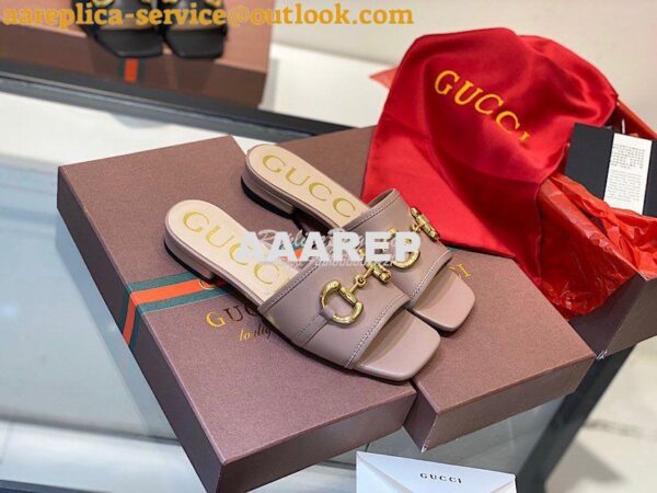 Replica Gucci Women's Leather Slide Sandal w Horsebit 623111 Brown 6