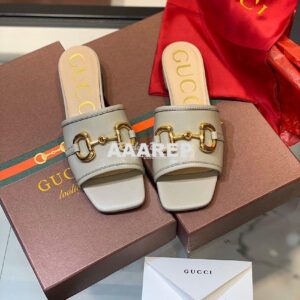 Replica Gucci Women's Leather Slide Sandal w Horsebit 623111 Grey 2