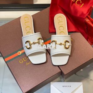 Replica Gucci Women's Leather Slide Sandal w Horsebit 623111 White 2