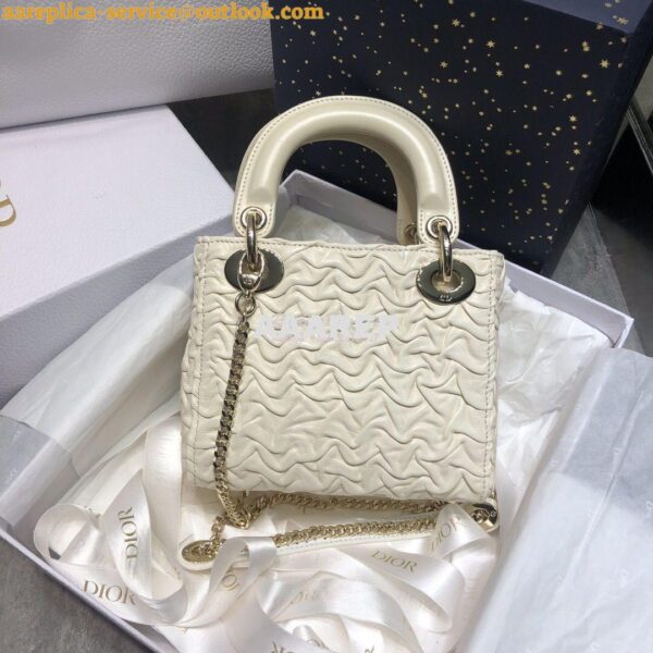 Replica Dior Mini Chalk White Lady Dior Wavy Shiny Crinkled Lambskin B 6