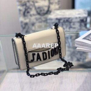 Replica Dior Mini J'adior Flap Bag In White Calfskin with Black Metal