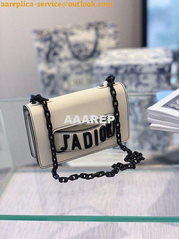 Replica Dior Mini J'adior Flap Bag In White Calfskin with Black Metal 3