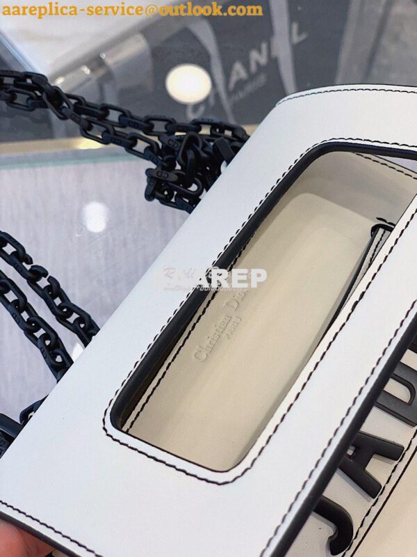 Replica Dior Mini J'adior Flap Bag In White Calfskin with Black Metal 10