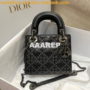 Replica Dior Mini Lady Dior Bag Black Lucky Star Cannage Lambskin M050