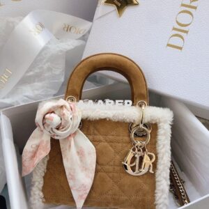 Replica Dior Mini Lady Dior Bag Camel-Colored Shearling M0505C