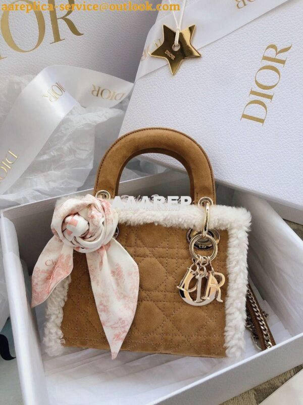 Replica Dior Mini Lady Dior Bag Camel-Colored Shearling M0505C 3