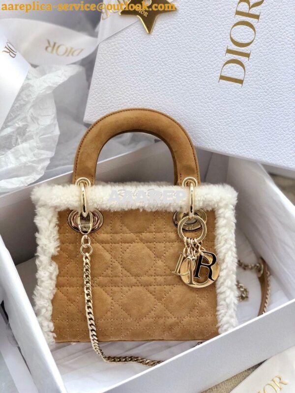 Replica Dior Mini Lady Dior Bag Camel-Colored Shearling M0505C 4