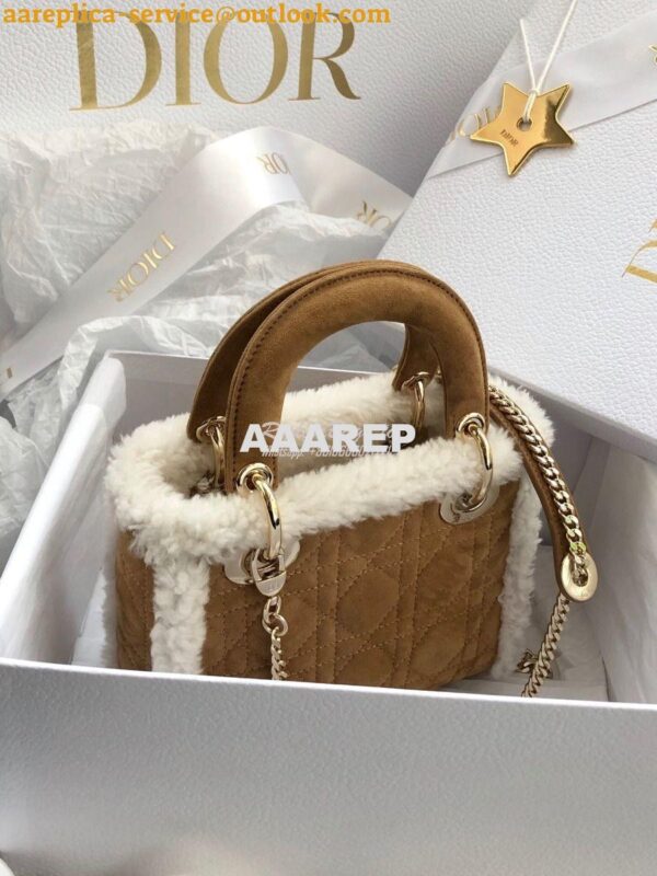 Replica Dior Mini Lady Dior Bag Camel-Colored Shearling M0505C 5