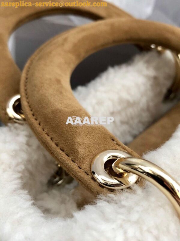 Replica Dior Mini Lady Dior Bag Camel-Colored Shearling M0505C 6