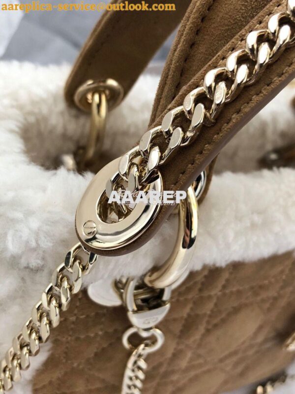 Replica Dior Mini Lady Dior Bag Camel-Colored Shearling M0505C 9