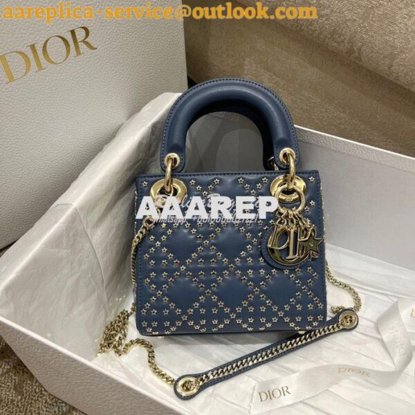 Replica Dior Mini Lady Dior Bag Denim Blue Lucky Star Cannage Lambski 3