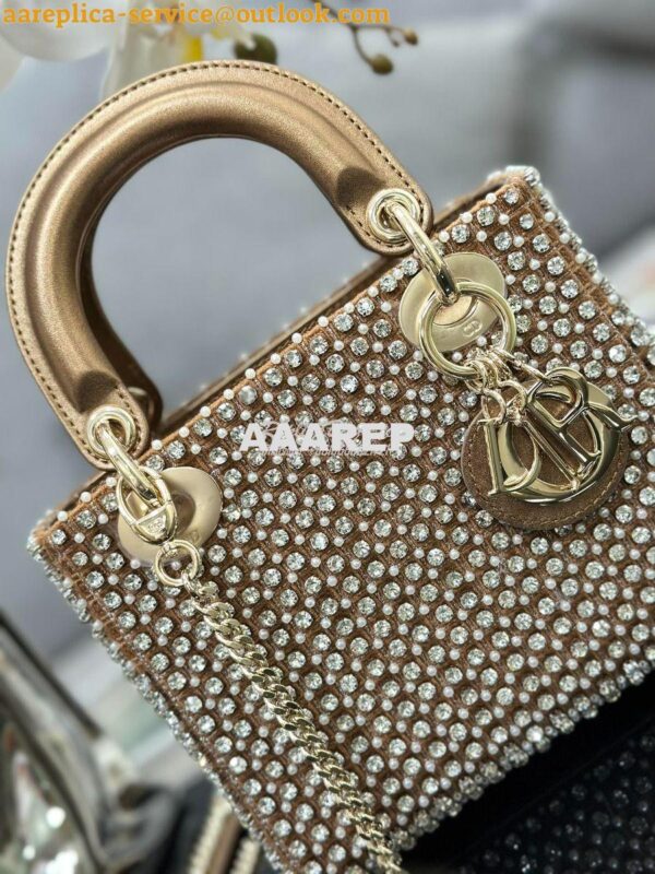 Replica Dior Mini Lady Dior Bag Gold Square-Pattern Embroidery Set wit 5