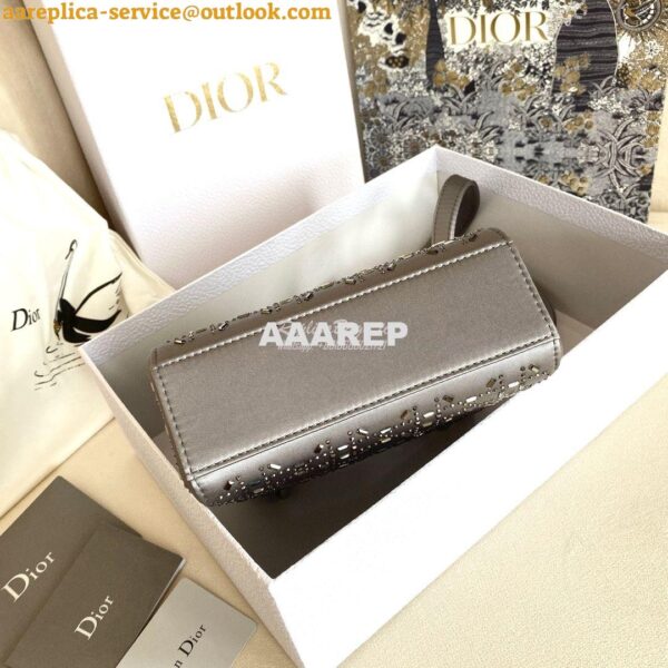 Replica Dior Mini Lady Dior Bag In Silver "Cannage" Satin With Rhinest 7