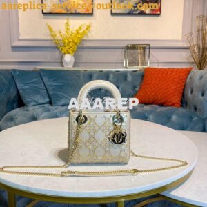 Replica Dior Mini Lady Dior Bag Metallic Calfskin with Platinum Beaded